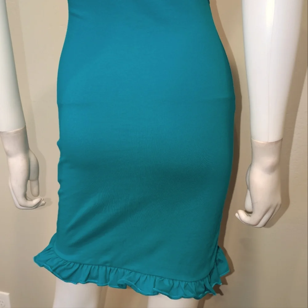 SHEIN Teal Cut Our Front Tie Bust Short Sleeve Ruffle Hem Mini Dress Size Small